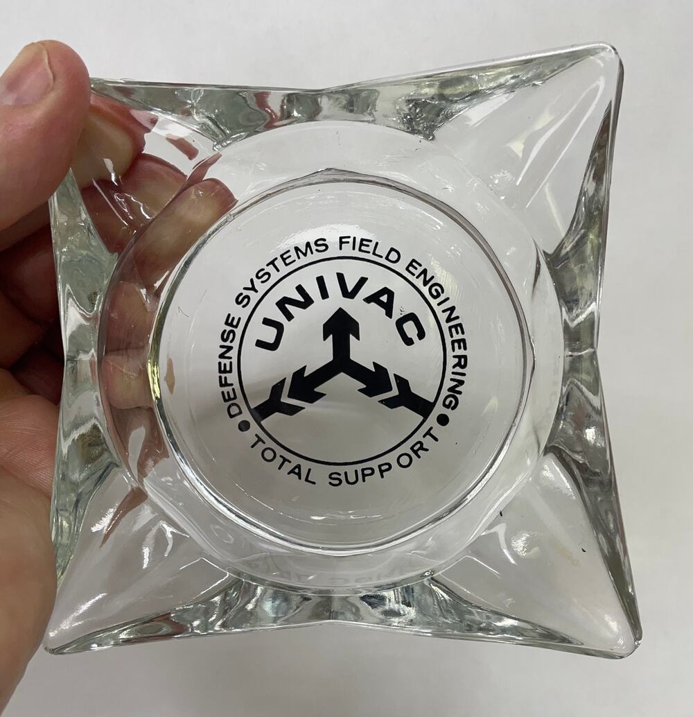 Vintage Univac Defense Systems Field Engineering Ashtray - Clear Glass Sperry